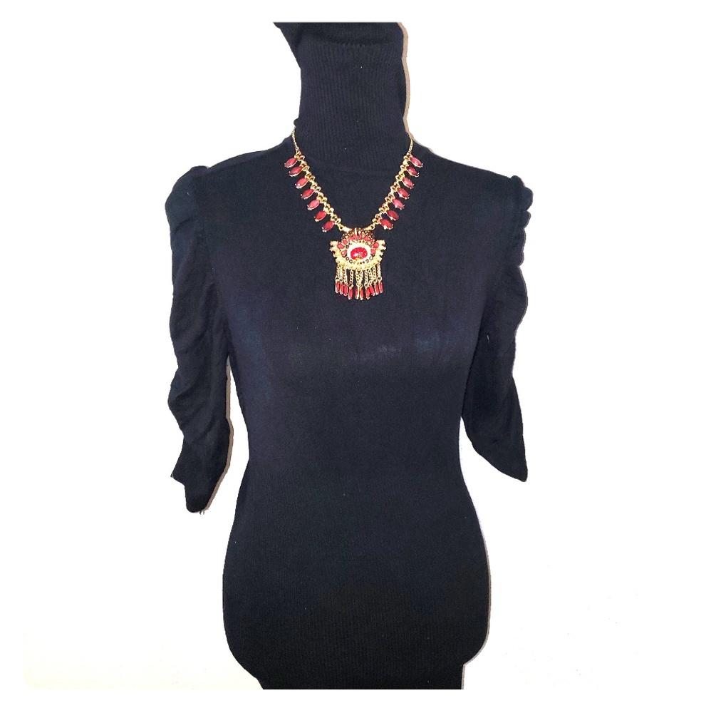 Ladies Sleek Black Turtleneck Bodycon Blouse